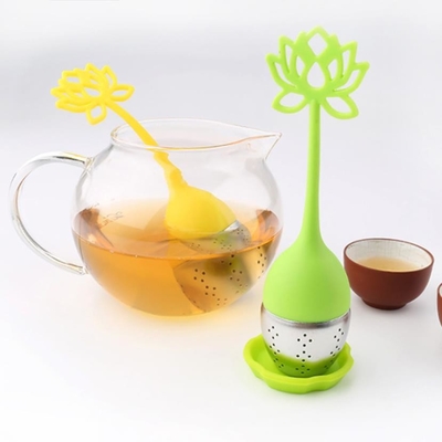Lotus-Blumenform Nahrungsmittelgrad-Silikon-Teesieb mit Drucklogo